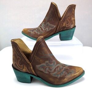 Circle G by Corral Brown Teal Leather Western Ankle Boots Womens 7.5M CTR09